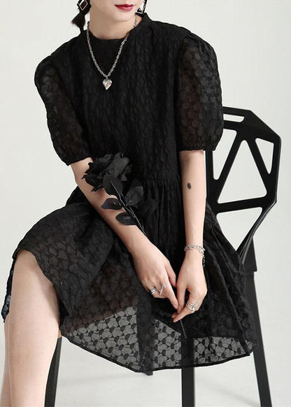 Style Black Puff Sleeve Patchwork Summer a Line Dresses