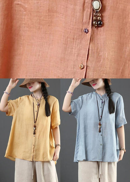 Style Blue Half Sleeve Linen Shirt Tops Summer