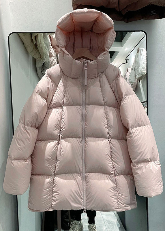Style Blue Pockets Patchwork Hooded Parka Winter