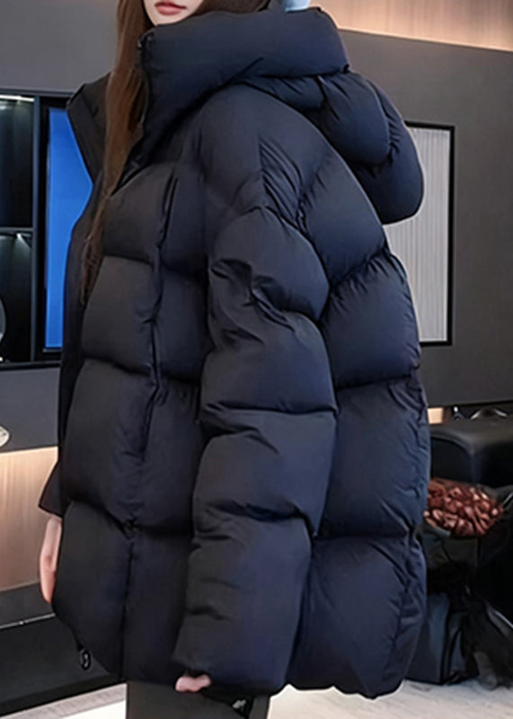Style Blue Pockets Patchwork Hooded Parka Winter