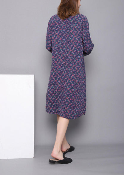 Style Blue V Neck Dress Print Spring Maxi Dress