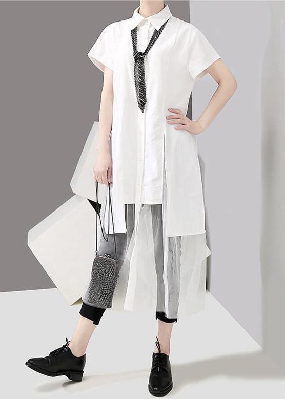 Style Cotton Long Shirts Century Summer Irregular Patchwork Mesh Short Sleeve Dress