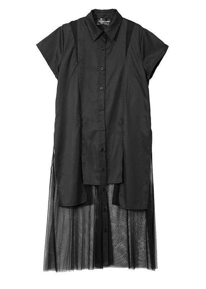 Style Cotton Long Shirts Century Summer Irregular Patchwork Mesh Short Sleeve Dress