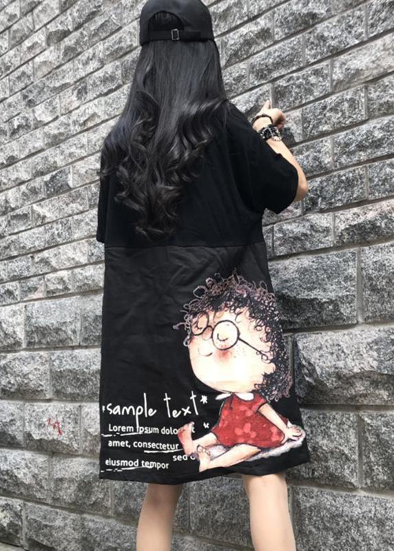 Style Cotton Dresses Spliced Print Short Sleeve Dress