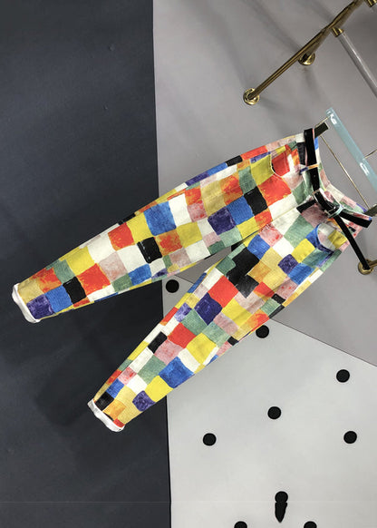 Style Dropsum Colours Pockets Patchwork Cotton Blend Pants Autumn