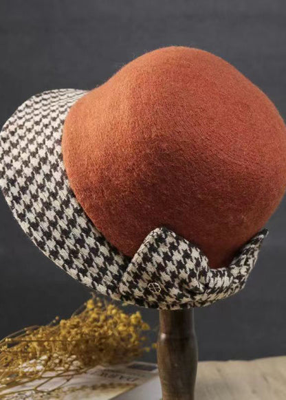 Style Caramel Plaid Bow Woolen Cloche Hat