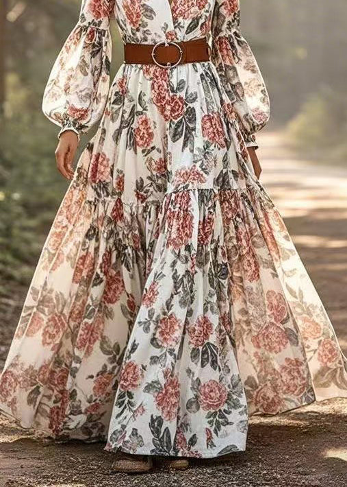 Style Print Exra Large Hem Cotton Party Dress Lantern Sleeve