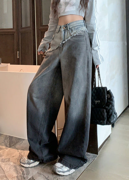 Style Gradient Color Patchwork Denim Wide Leg Pants Fall
