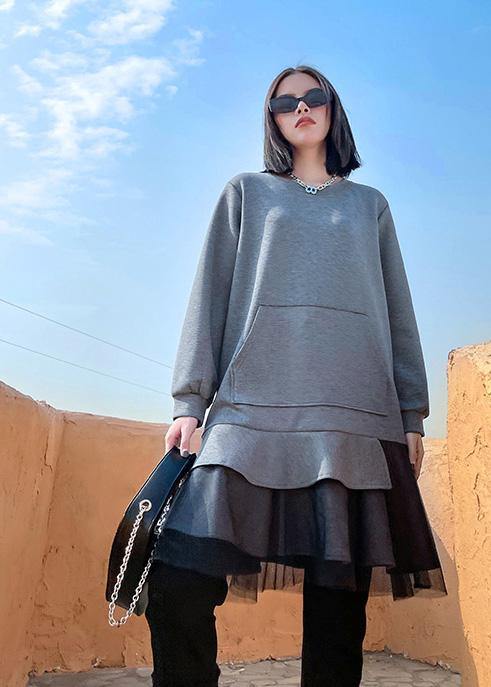 Style Gray Clothes O Neck Patchwork Spring Dresses