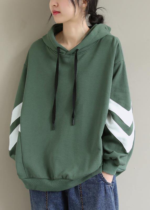 Style Green Blouse Hooded Cinched Spring Shirt