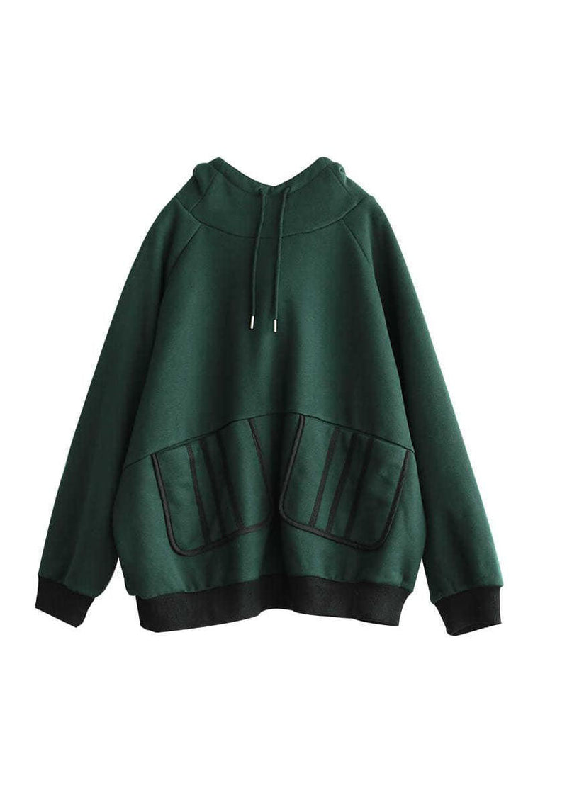Style Green Hooded Cotton Sweatshirt Street Wear Winter