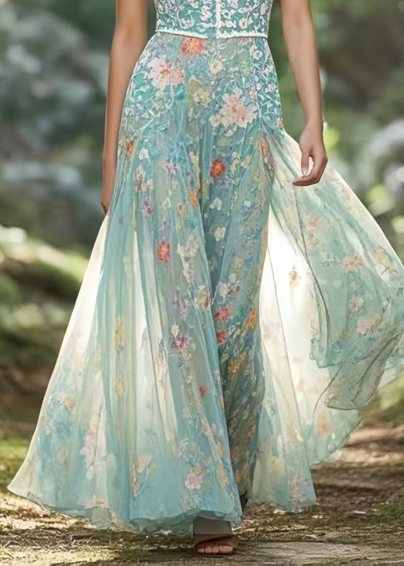 Style Green Mandarin Collar Chiffon Party Dress Sleeveless