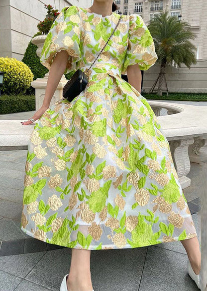 Style Green O-neck Embroidered Flattering Tulle Maxi Dress Summer