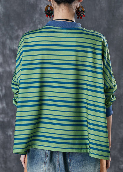 Style Green Oversized Striped Cotton Sweatshirt Streetwear Spring
