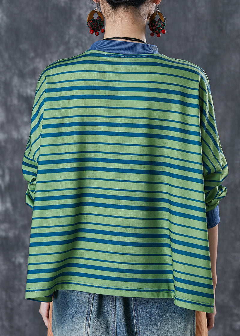 Style Green Oversized Striped Cotton Sweatshirt Spring