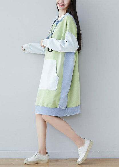 Style Green Pockets Pullover Sweatshirt Dresses Spring