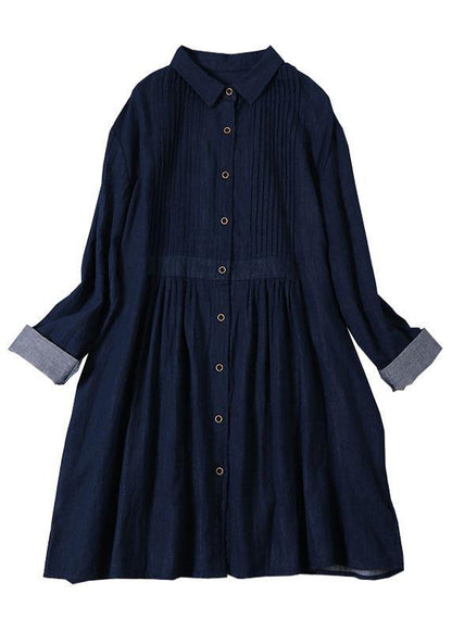Style Grey Peterpan Collar Pockets Button Fall Maxi Dresses Long Sleeve