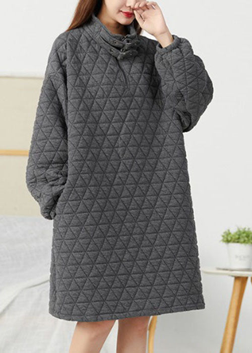 Style Grey Zip Up Thick Fine Cotton Filled Pullover Dress Winter