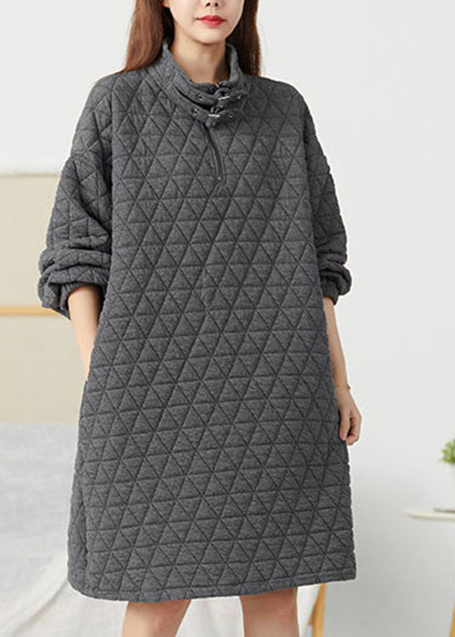 Style Grey Zip Up Thick Fine Cotton Filled Pullover Dress Winter