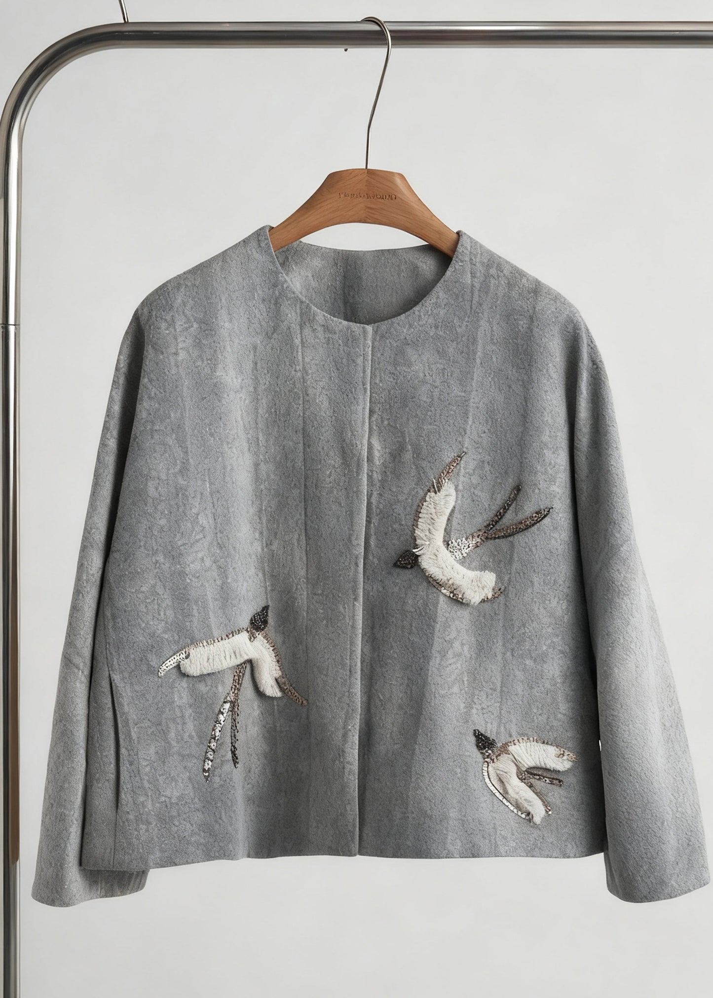 Style Khaki Embroidered Jacquard Silk Velvet Coat Outwear Spring