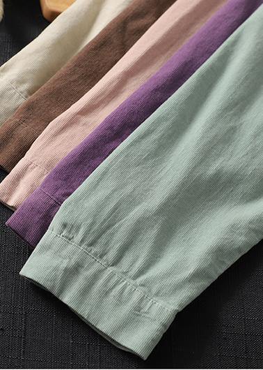 Style Lapel Pockets Spring Crane Tops Design Purple Shirt