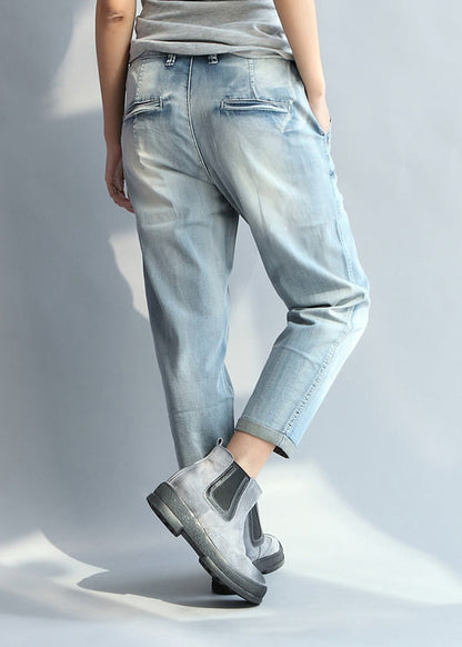 Style Light Blue Pockets Denim Straight Pants Spring