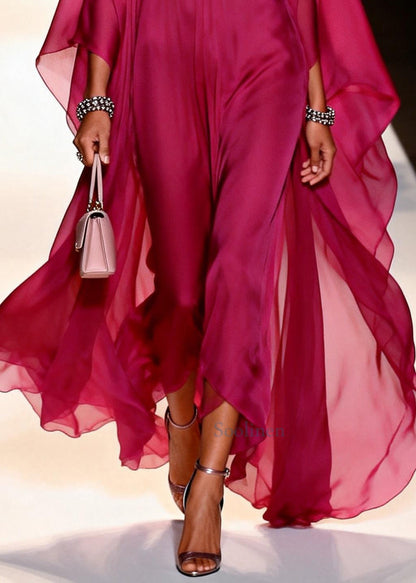 Style Mulberry V Neck Draping Chiffon Long Dresses Summer