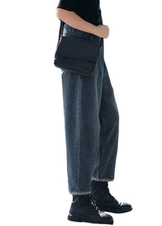 Style Navy- High Waist Pockets Harem Fall Denim Pants