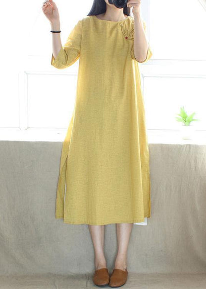 Style O Neck Side Open Dresses Catwalk Yellow Robes Dress