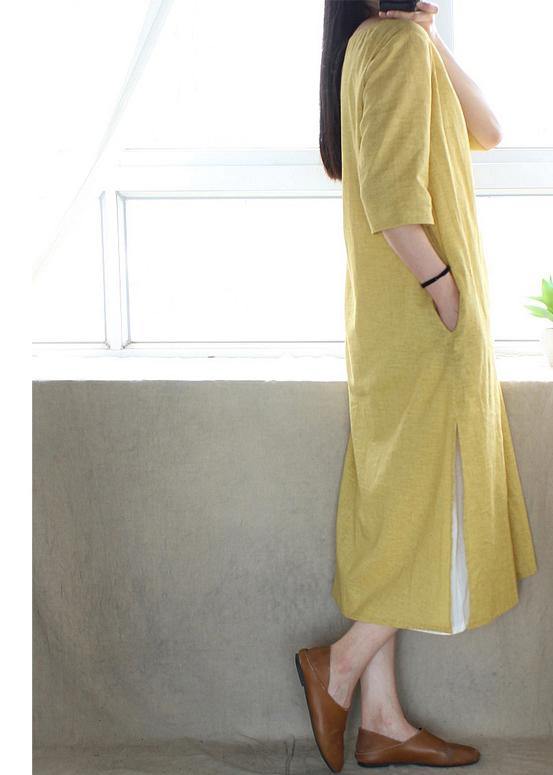 Style O Neck Side Open Dresses Catwalk Yellow Robes Dress