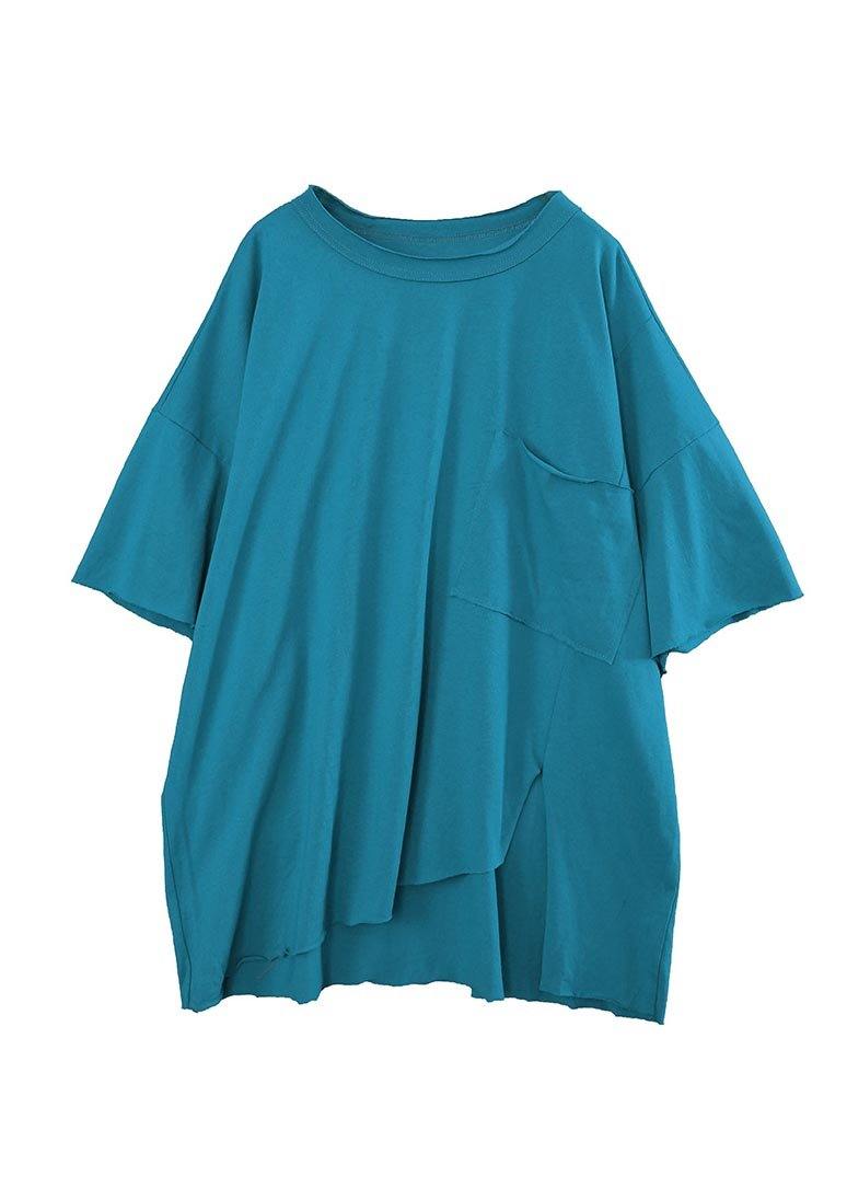 Style Orange O-neck Pockets Cotton Tops Summer