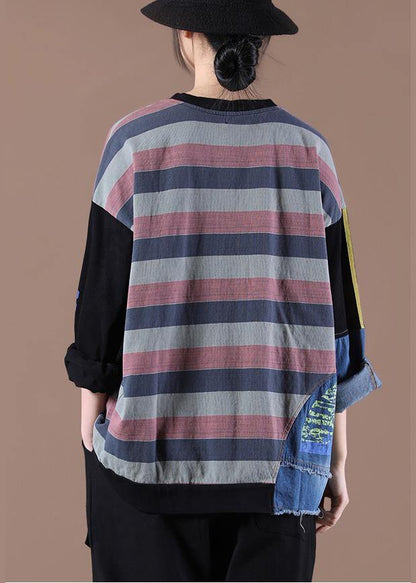 Style Patchwork Spring Shirts Black Women Tops