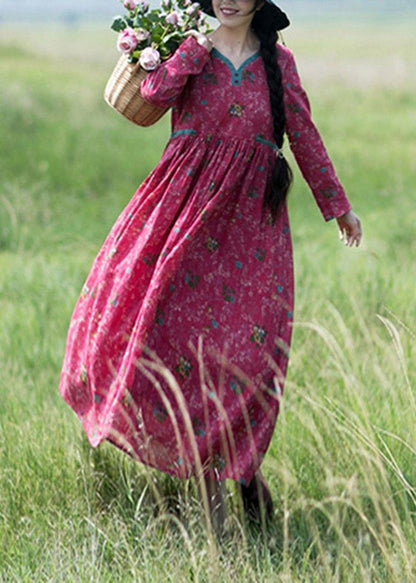 Style Patchwork Spring Quilting Dresses Red Print Dress