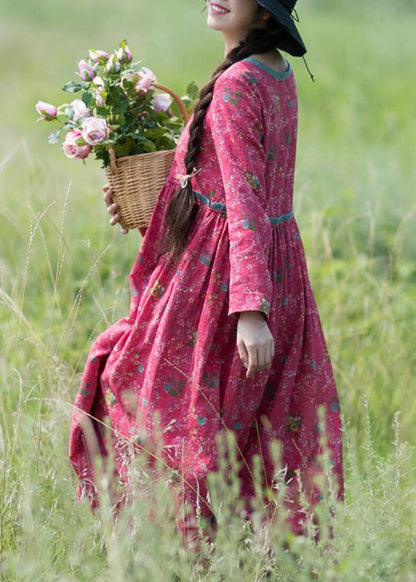 Style Patchwork Spring Quilting Dresses Red Print Dress