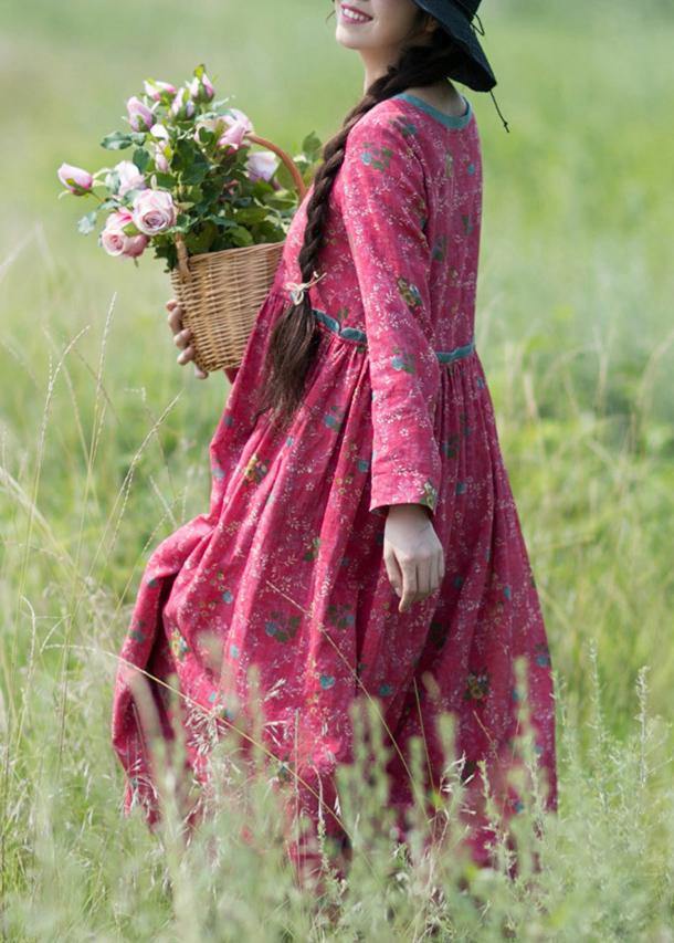 Style Patchwork Spring Quilting Dresses Red Print Dress