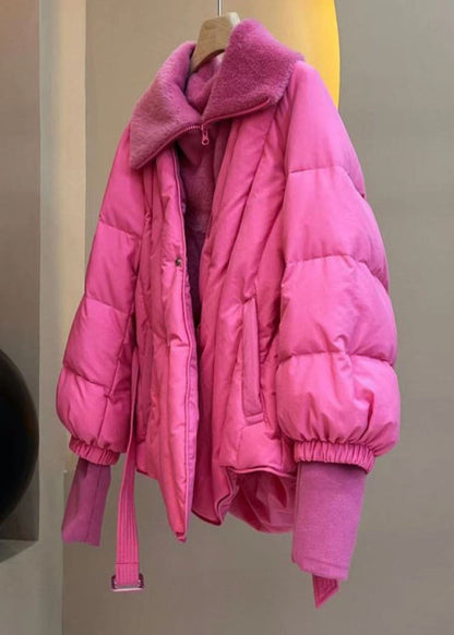 Style Pink Fur Collar Patchwork Fine Cotton Filled Fake Two Piece Jacket in Winter