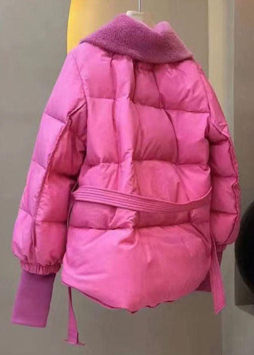 Style Pink Fur Collar Patchwork Fine Cotton Filled Fake Two Piece Jacket in Winter