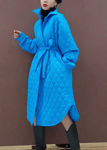 Style Pink Peter Pan Collar Pockets Tie Waist Parka Winter