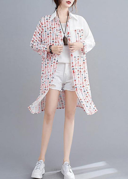 Style Pink Print Top Lapel Patchwork Daily Spring Shirts