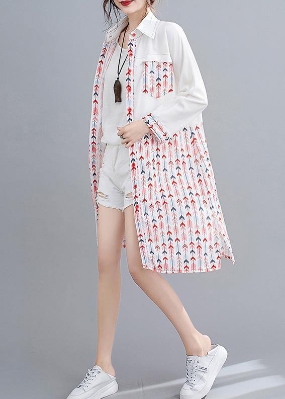 Style Pink Print Top Lapel Patchwork Daily Spring Shirts