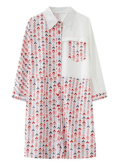 Style Pink Print Top Lapel Patchwork Daily Spring Shirts