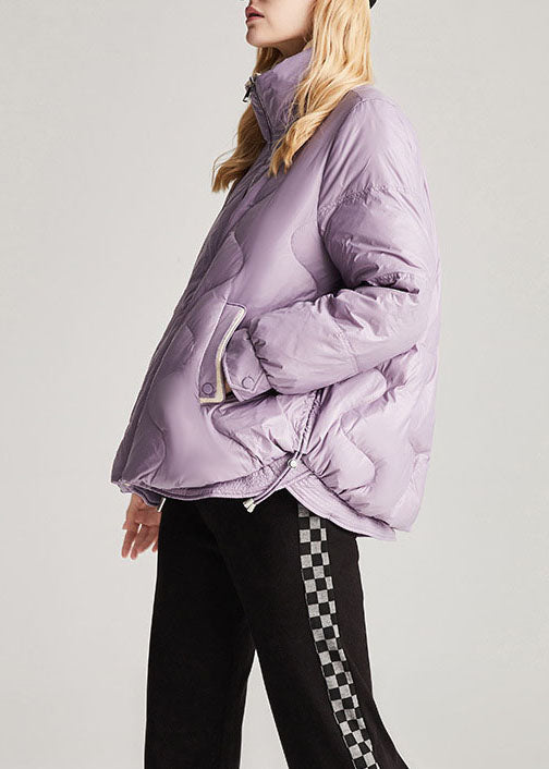 Style Purple Pockets Drawstring Winter Duck Down Winter Coats