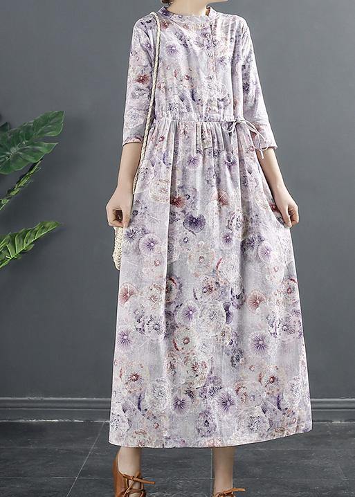 Style Purple Print Drawstring Art Dresses