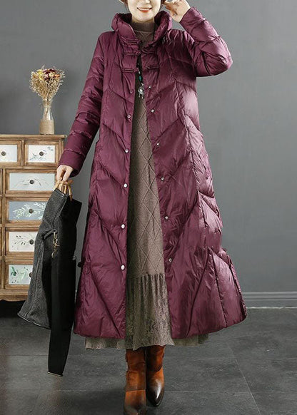 Style Purple Stand Collar Lengthen Duck Down Puffer Jacket Winter