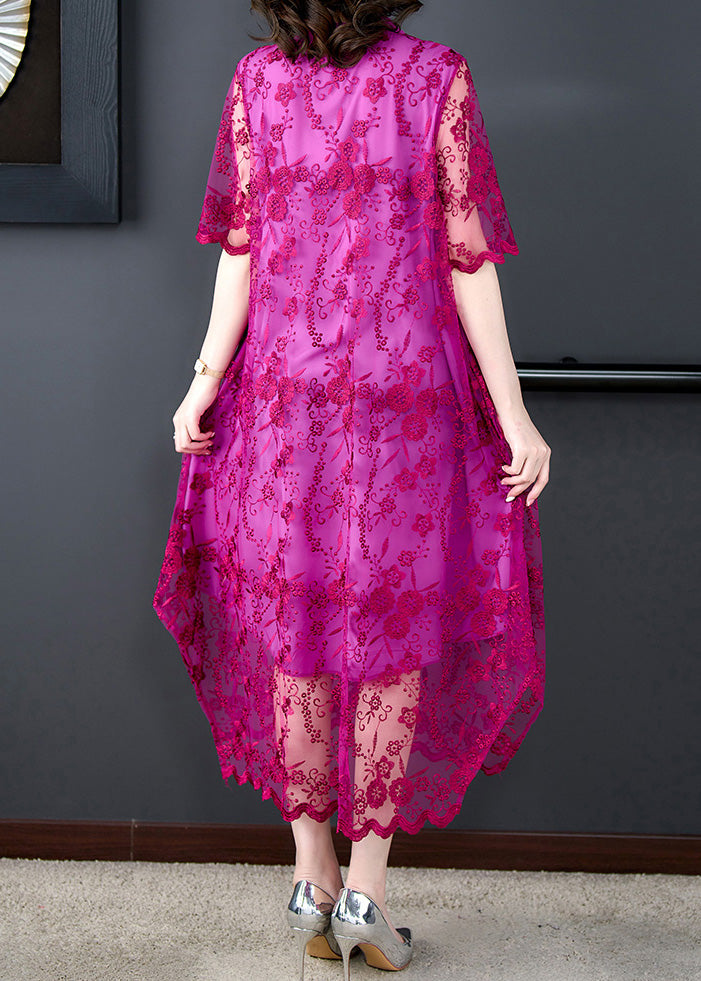 Style Rose Embroideried Tulle Long Dresses Short Sleeve