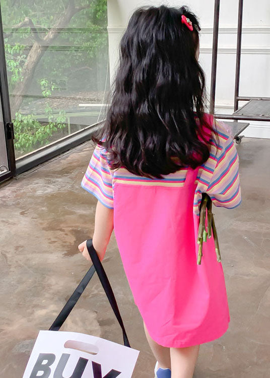 Style Rose O Neck Patchwork False Two Pieces Cotton Baby Dress Summer