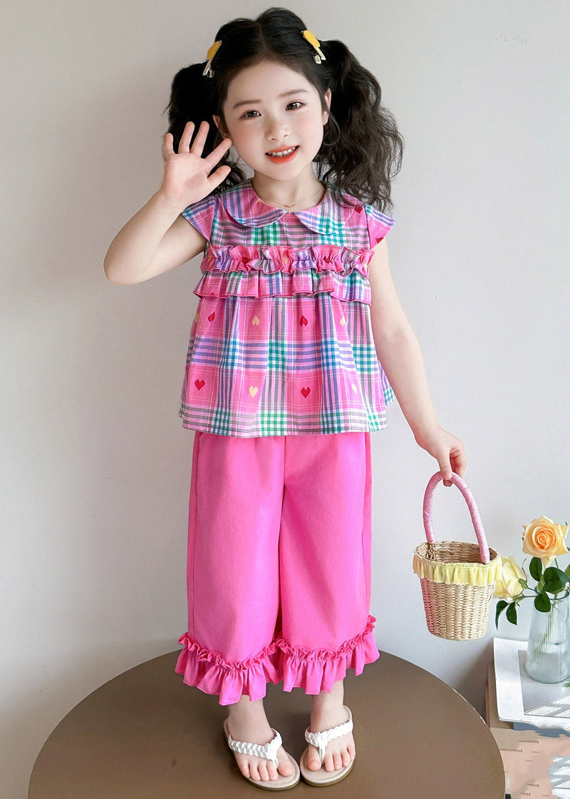Style Rose Peter Pan Collar Striped Ruffled Top and Wide Leg Pants Two Pieces Set Summer