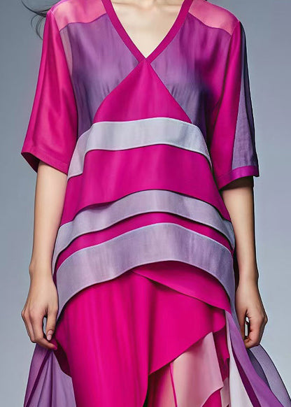 Style Rose V Neck Patchwork Cotton Vacation Dresses Summer
