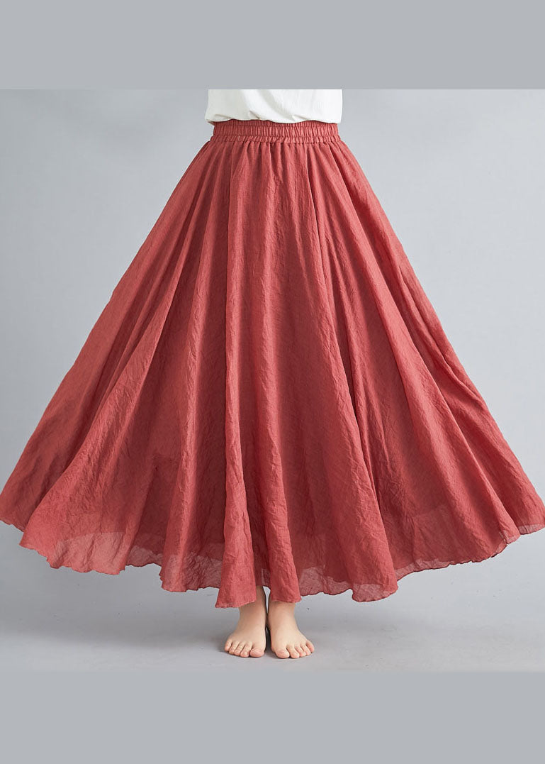 Style Brown Polka Dots Elastic Waist Exra Large Hem Cotton Linen a Line Skirts Summer