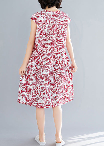 Style Sleeveless Cotton Clothes Sewing Red Print Daily Dresses Summer